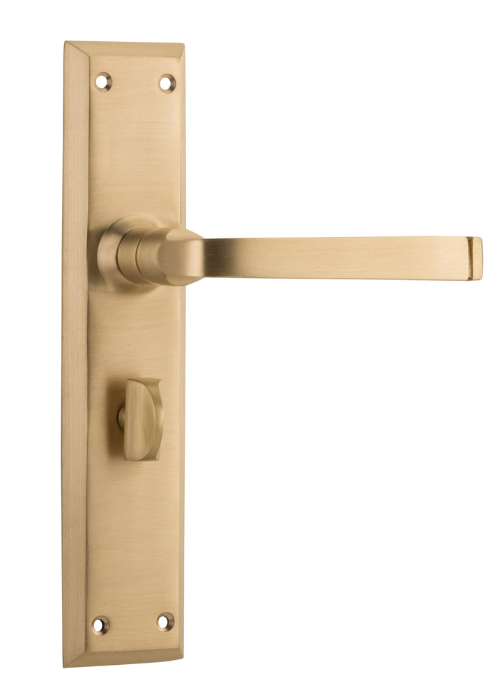 Door Lever Menton Privacy Pair Satin Brass H225xW50xP75mm with privacy adaptor