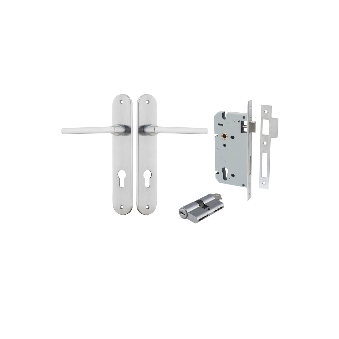 Baltimore Lever - Oval Backplate Entrance Kit with High Security Lock Brushed Chrome