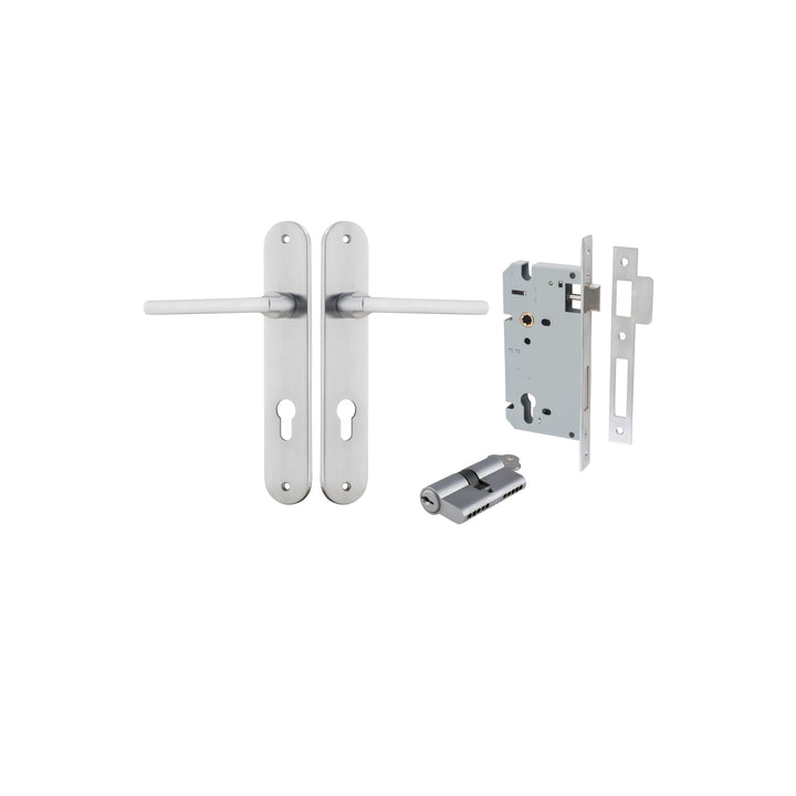 Baltimore Lever - Oval Backplate Entrance Kit with High Security Lock Brushed Chrome
