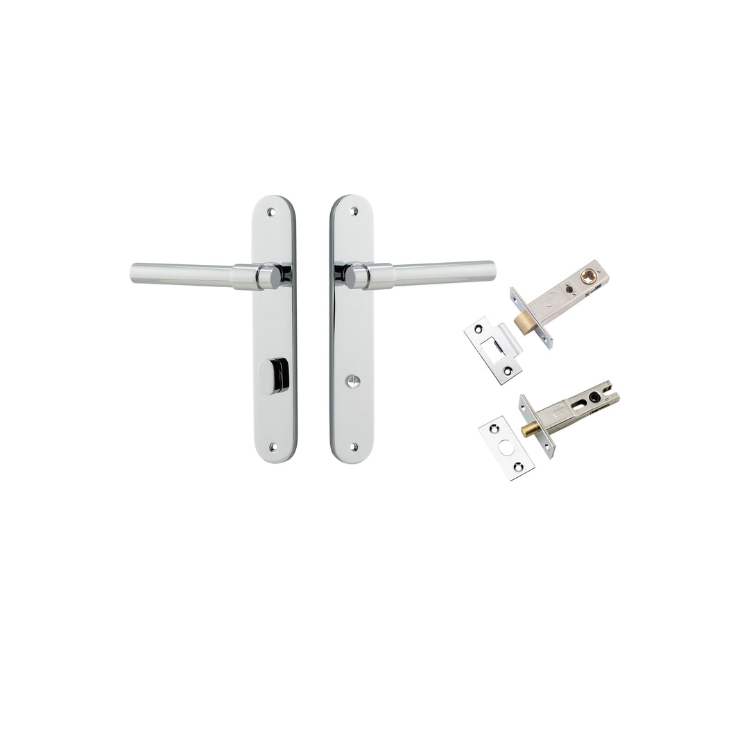 Helsinki Lever - Oval Backplate Privacy Kit with Privacy Turn Polished Chrome