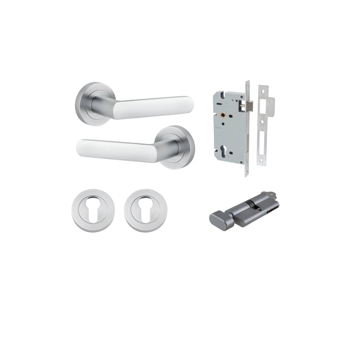 Osaka Lever - Round Rose Entrance Kit with Separate High Security Lock Brushed Chrome