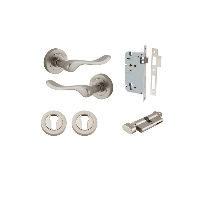 Stirling Lever - Round Rose Entrance Kit with Separate High Security Lock Satin Nickel