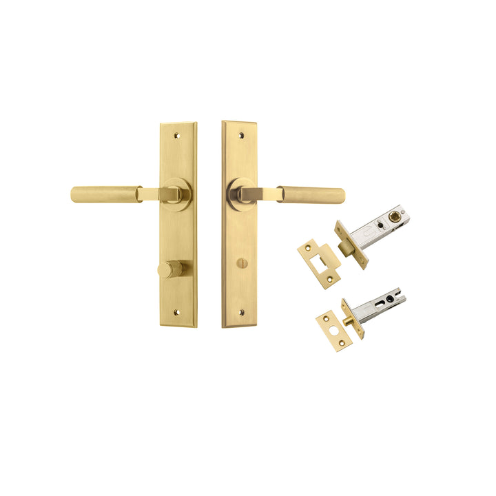 Brunswick Lever - Chamfered Backplate Privacy Kit Brushed Gold PVD