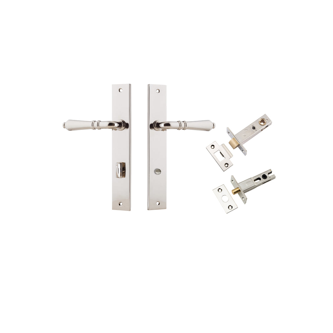 Sarlat Lever - Rectangular Backplate Privacy Kit with Privacy Turn Polished Nickel