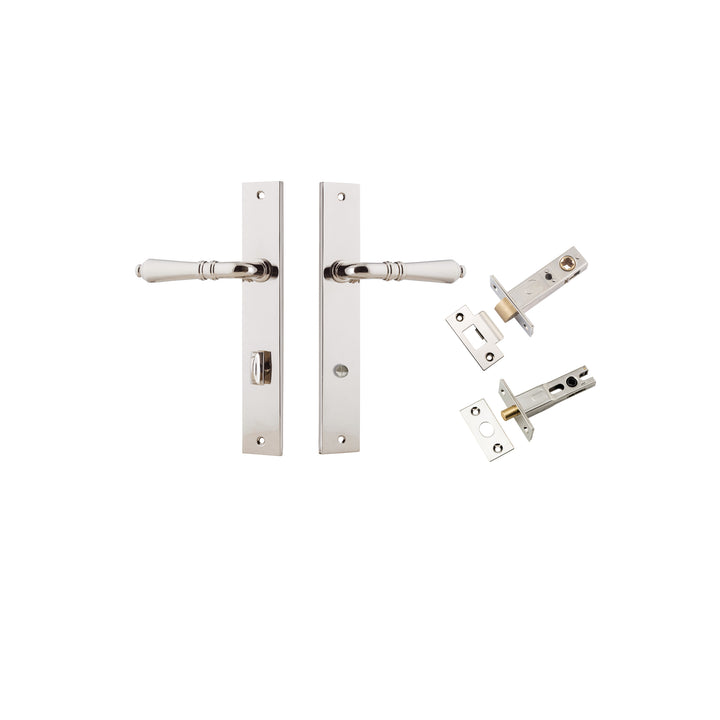 Sarlat Lever - Rectangular Backplate Privacy Kit with Privacy Turn Polished Nickel