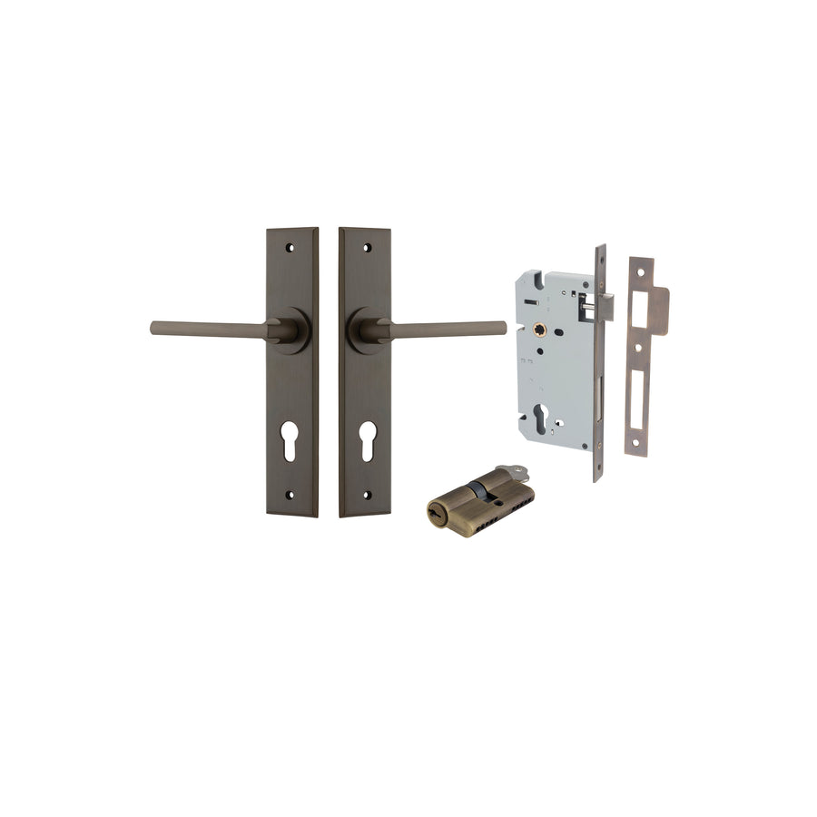 Baltimore Lever - Chamfered Backplate Entrance Kit with High Security Lock Signature Brass