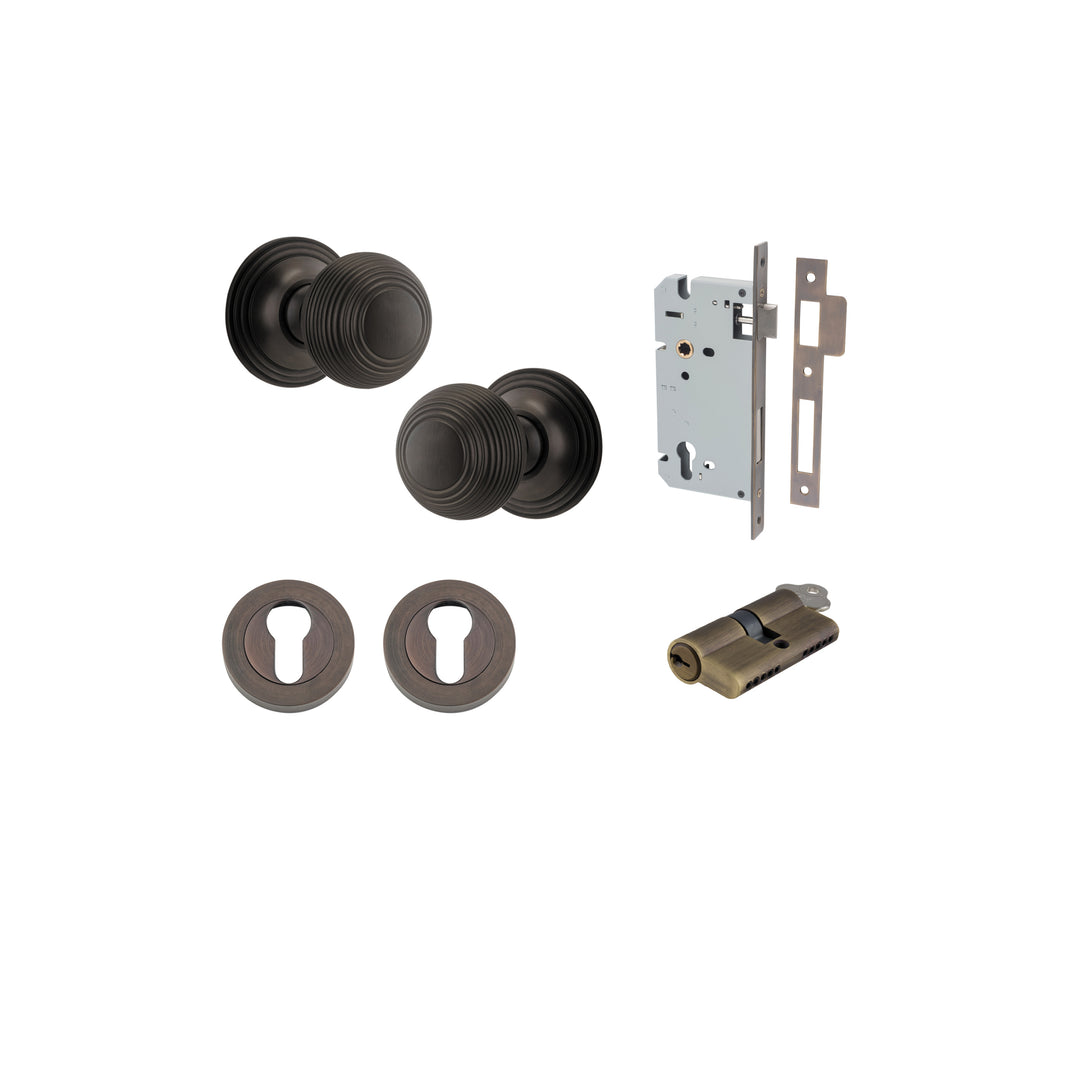 Guildford Knob - Round Rose Entrance Kit with Separate High Security Lock Signature Brass