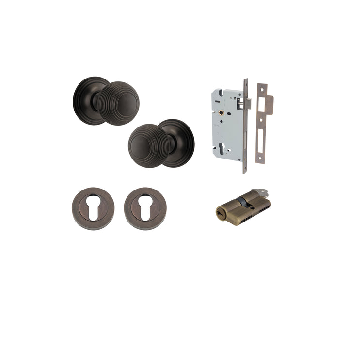 Guildford Knob - Round Rose Entrance Kit with Separate High Security Lock Signature Brass