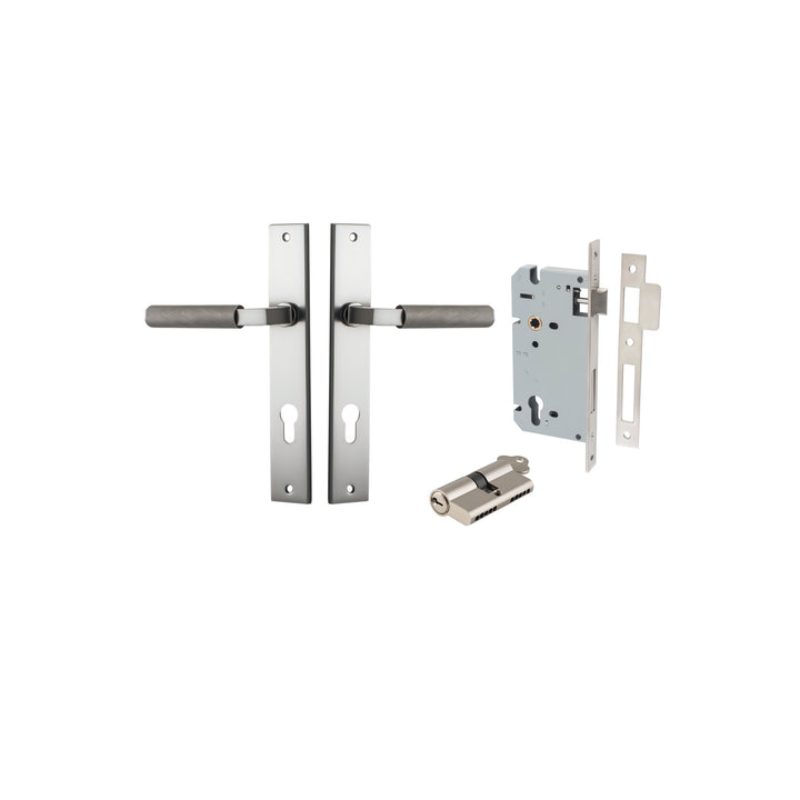 Brunswick Lever - Rectangular Backplate Entrance Kit with High Security Lock Satin Nickel