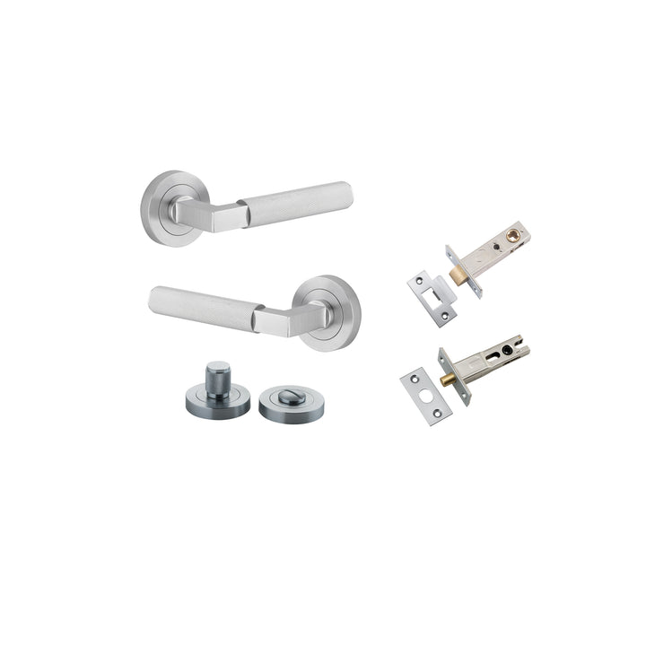 Brunswick Lever - Round Rose Privacy Kit Brushed Chrome