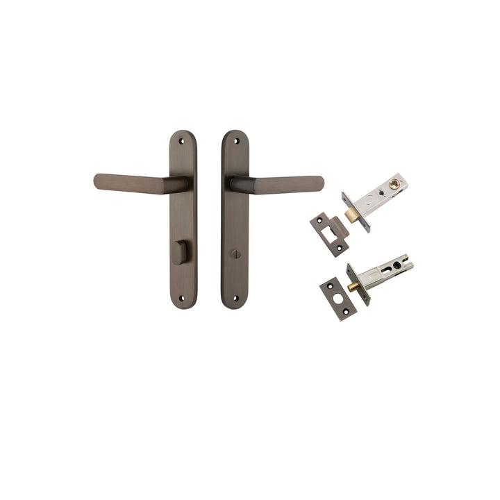 Osaka Lever - Oval Backplate Privacy Kit with Privacy Turn Signature Brass
