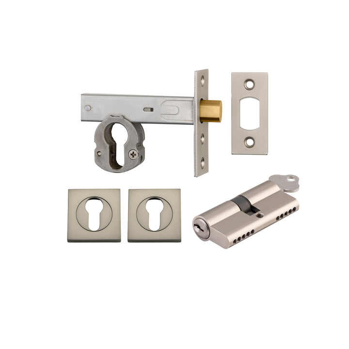 Euro Mortice Deadbolt Kit - 60mm Backset with Square Euro Escutcheon Key/Key Satin Nickel