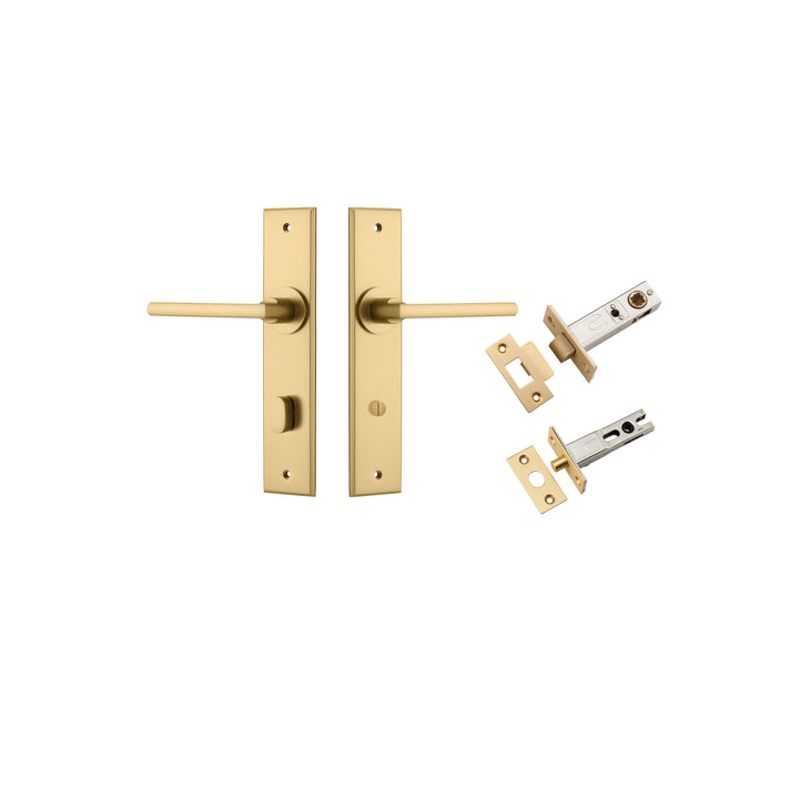 Baltimore Lever - Chamfered Backplate Privacy Kit with Privacy Turn Brushed Brass