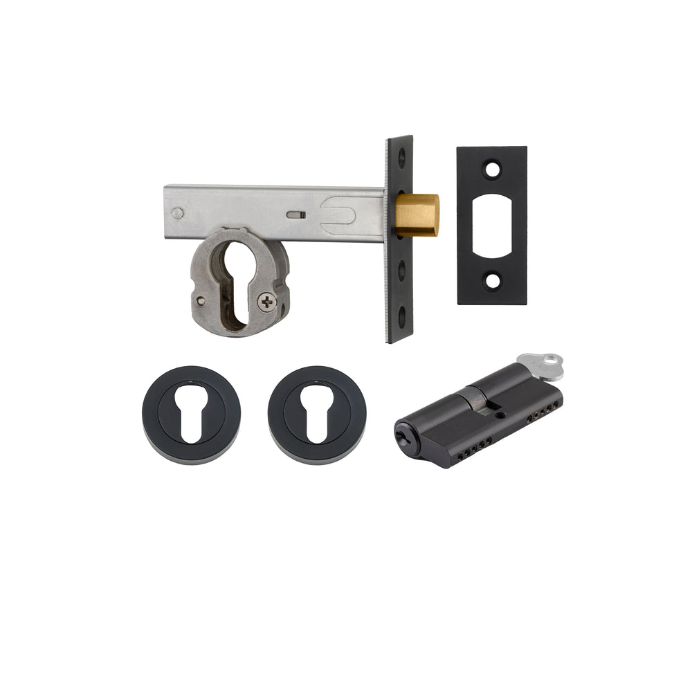 Euro Mortice Deadbolt Kit - 60mm Backset with Round Euro Escutcheon Key/Key Matt Black