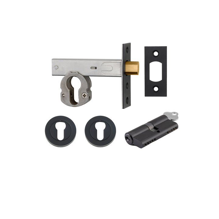 Euro Mortice Deadbolt Kit - 60mm Backset with Round Euro Escutcheon Key/Key Matt Black
