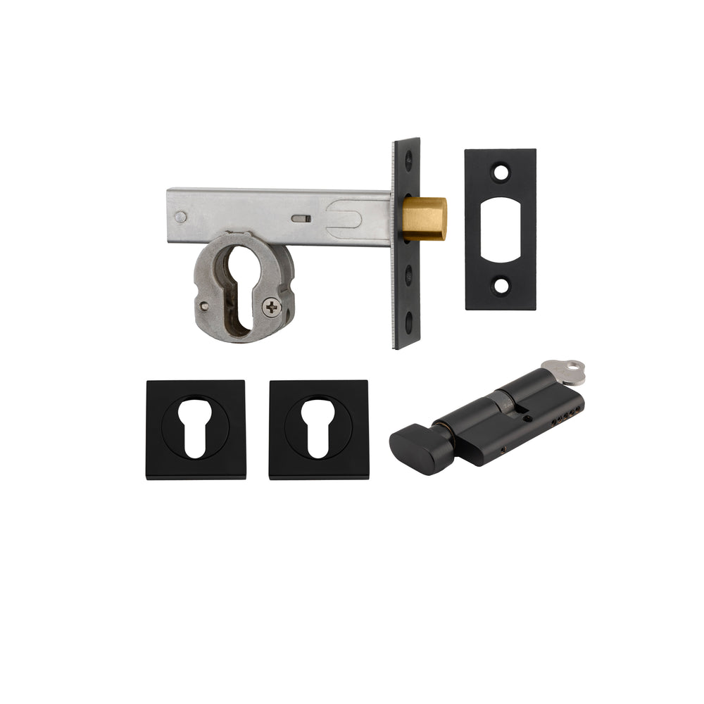 Euro Mortice Deadbolt Kit - 60mm Backset with Square Euro Escutcheon Key/Thumb Matt Black
