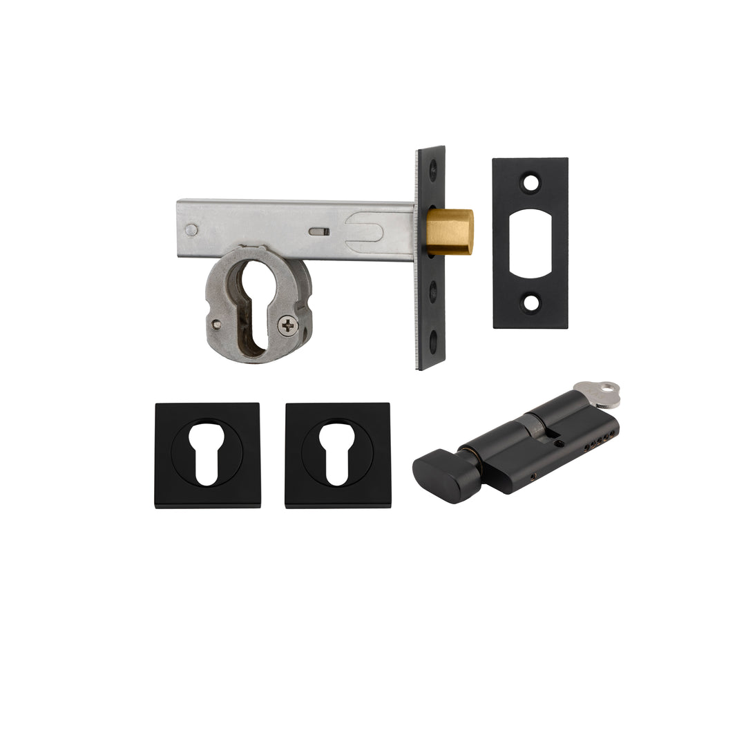 Euro Mortice Deadbolt Kit - 60mm Backset with Square Euro Escutcheon Key/Thumb Matt Black