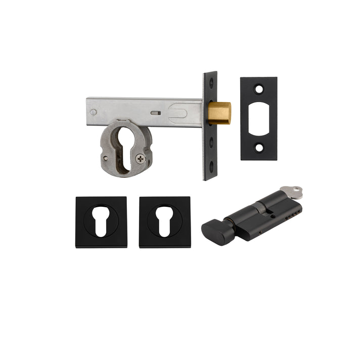 Euro Mortice Deadbolt Kit - 60mm Backset with Square Euro Escutcheon Key/Thumb Matt Black