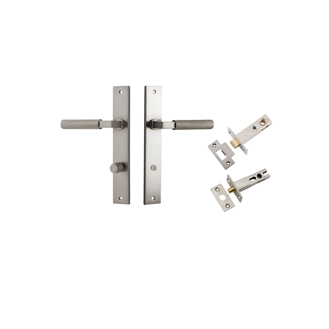 Brunswick Lever - Rectangular Backplate Privacy Kit Satin Nickel