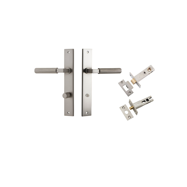 Brunswick Lever - Rectangular Backplate Privacy Kit Satin Nickel