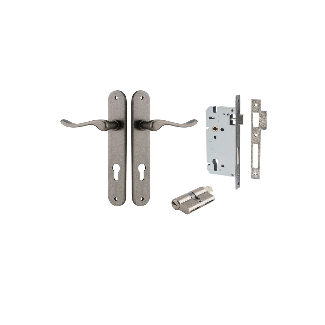 Stirling Lever - Oval Backplate Entrance Kit with High Security Lock Distressed Nickel