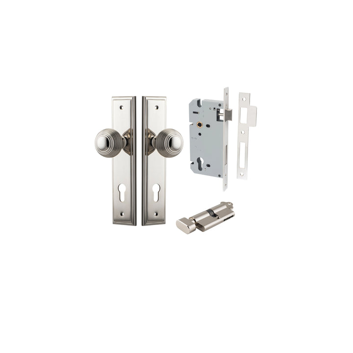 Guildford Knob - Stepped Backplate Entrance Kit with High Security Lock Polished Nickel