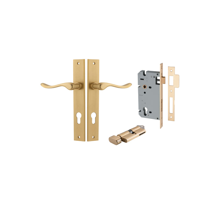 Stirling Lever - Rectangular Backplate Entrance Kit with High Security Lock Brushed Brass