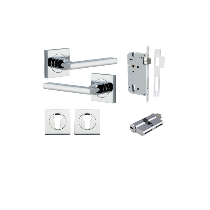 Baltimore Lever - Square Rose Entrance Kit with Separate High Security Lock Polished Chrome