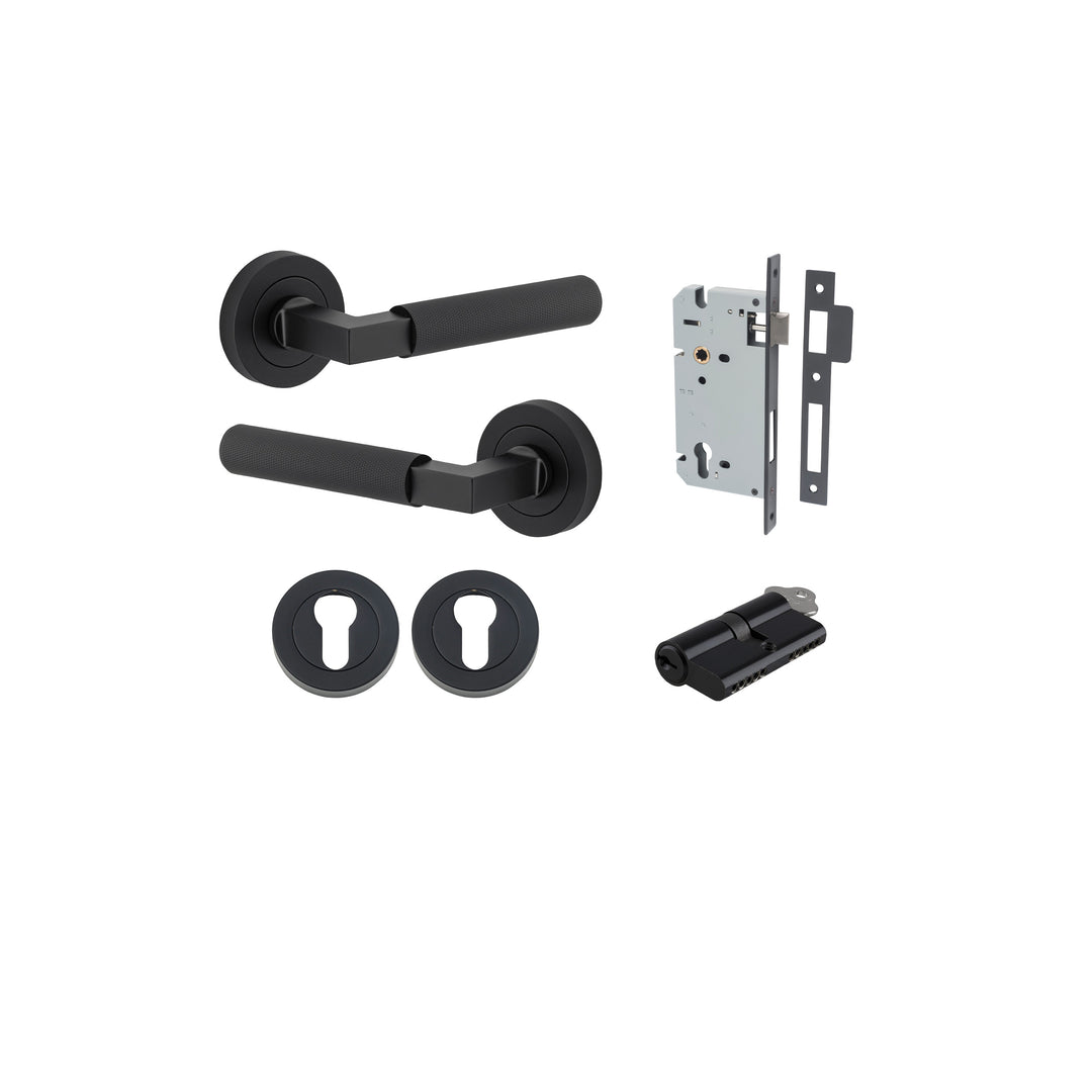 Brunswick Lever - Round Rose Entrance Kit with High Security Lock Matt Black