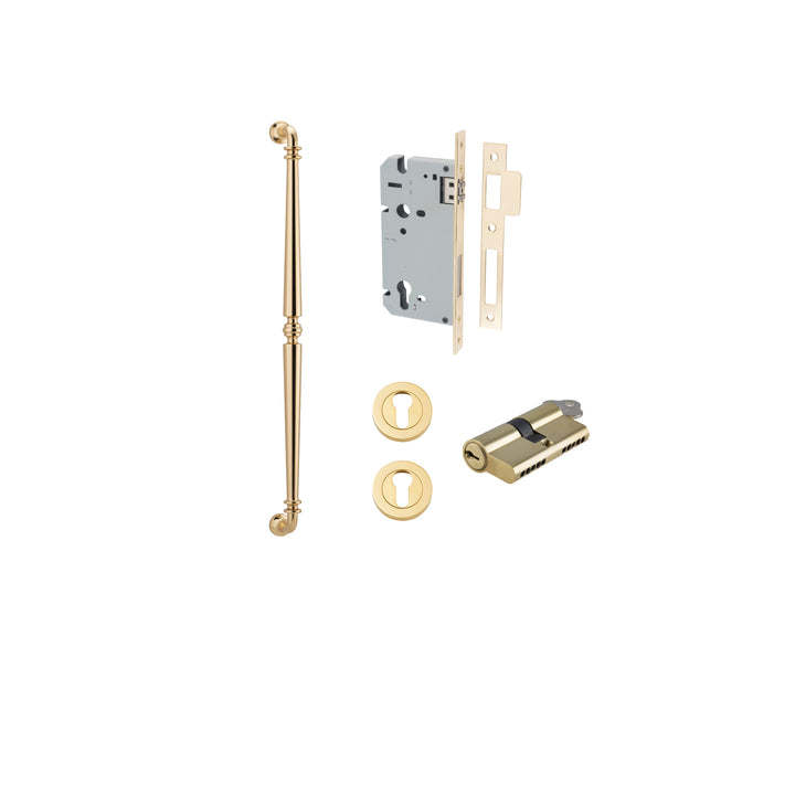 Sarlat Pull Handle - 600mm Entrance Kit with Separate High Security Lock Polished Brass