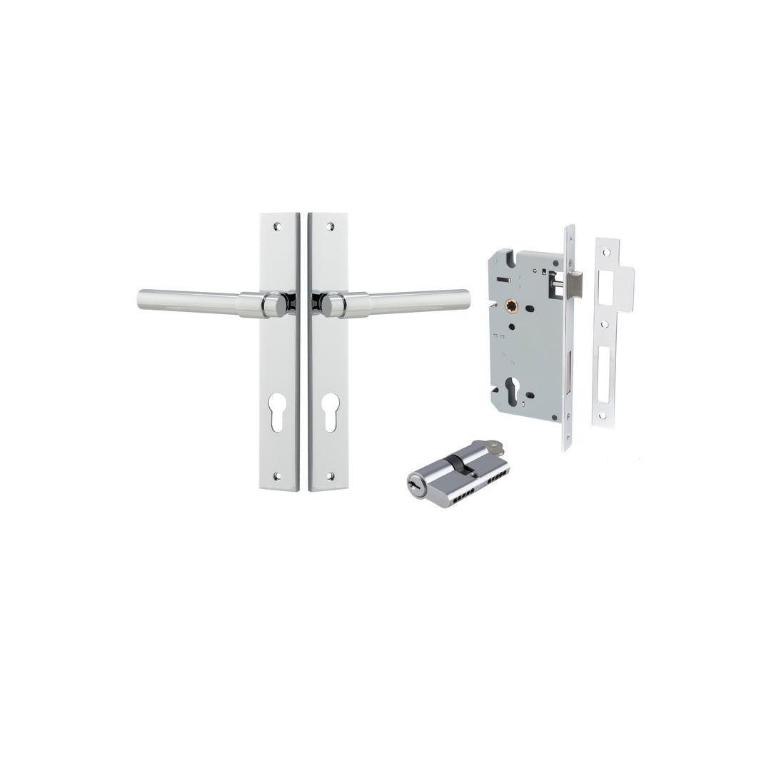 Helsinki Lever - Rectangular Backplate Entrance Kit with High Security Lock Polished Chrome