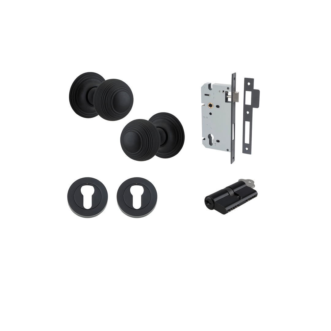 Guildford Knob - Round Rose Entrance Kit with Separate High Security Lock Matt Black