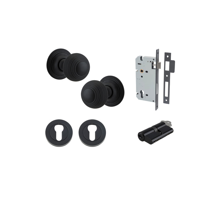 Guildford Knob - Round Rose Entrance Kit with Separate High Security Lock Matt Black