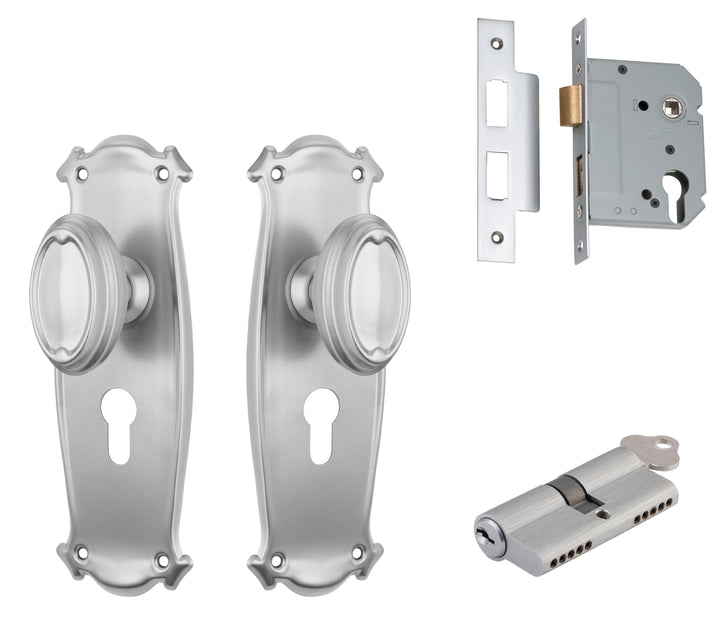 Door Knob Bungalow Satin Chrome Key / Key Entrance Set