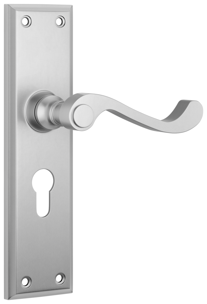 Door Lever Milton Euro Pair Satin Chrome H200xW50xP68mm