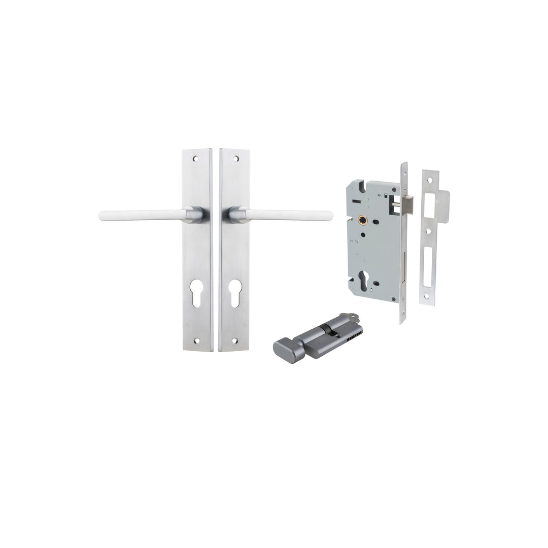 Baltimore Lever - Rectangular Backplate Entrance Kit with High Security Lock Brushed Chrome