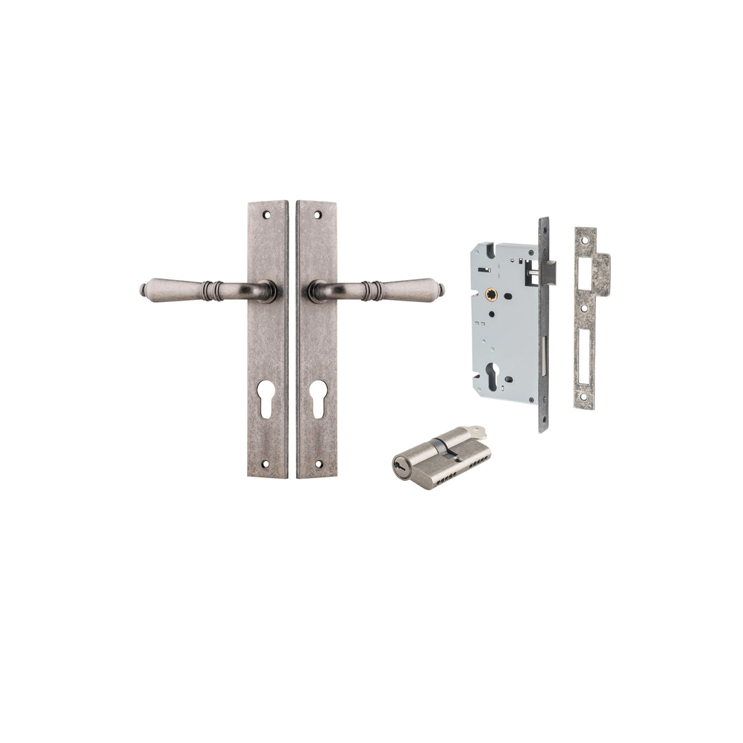 Sarlat Lever - Rectangular Backplate Entrance Kit with High Security Lock Distressed Nickel