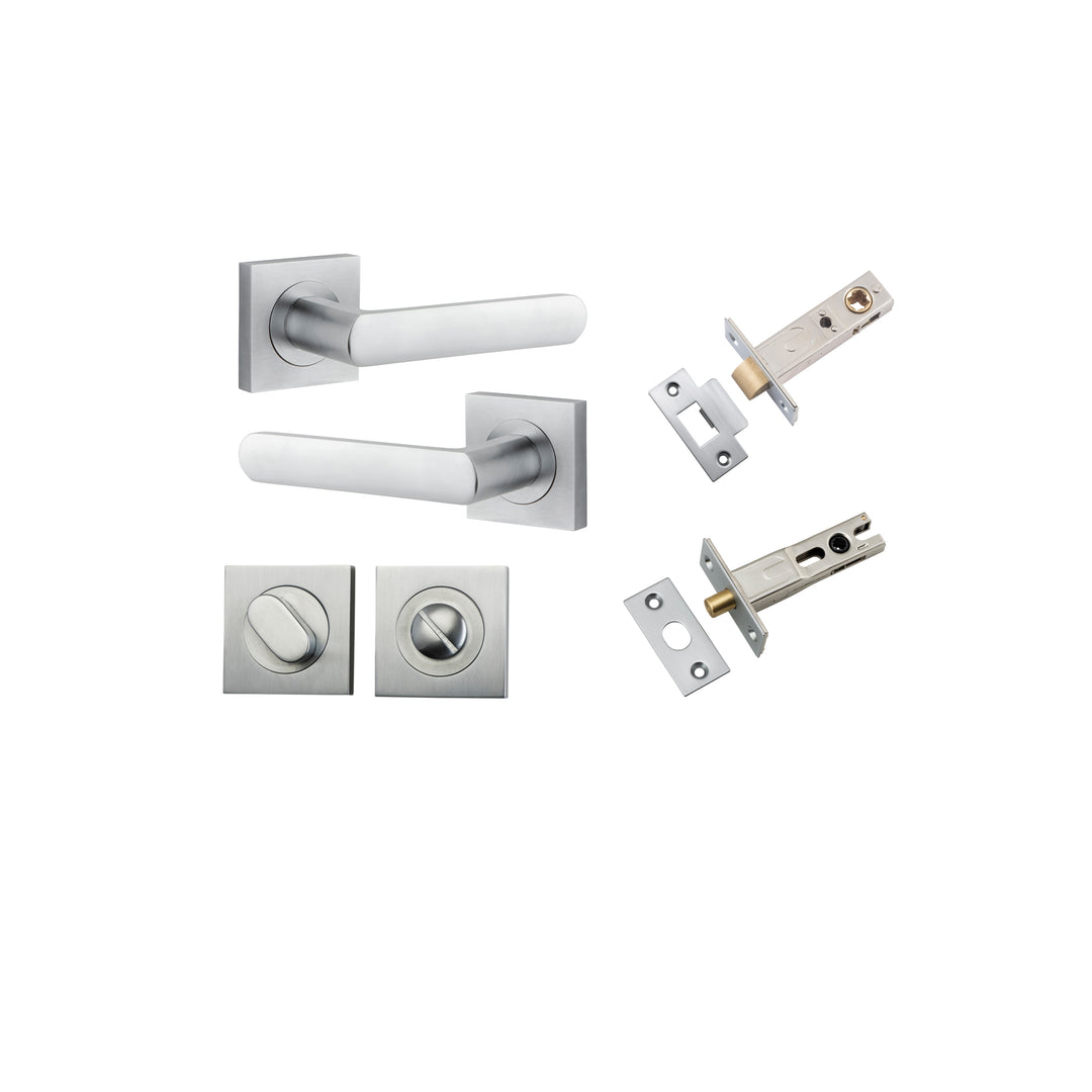 Osaka Lever - Square Rose Privacy Kit with Separate Privacy Turn Brushed Chrome