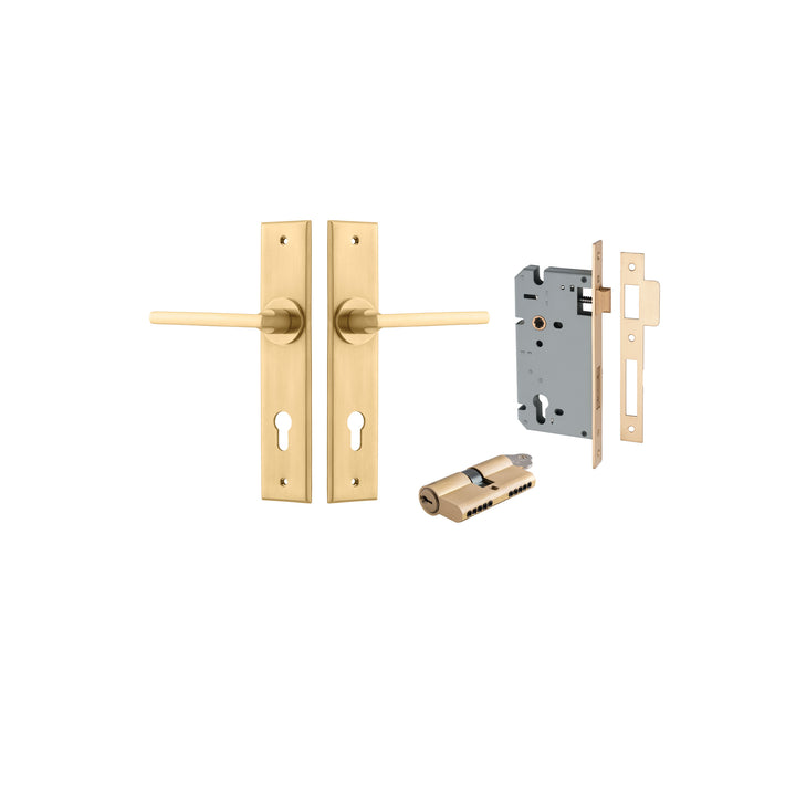 Baltimore Lever - Chamfered Backplate Entrance Kit with High Security Lock Brushed Brass