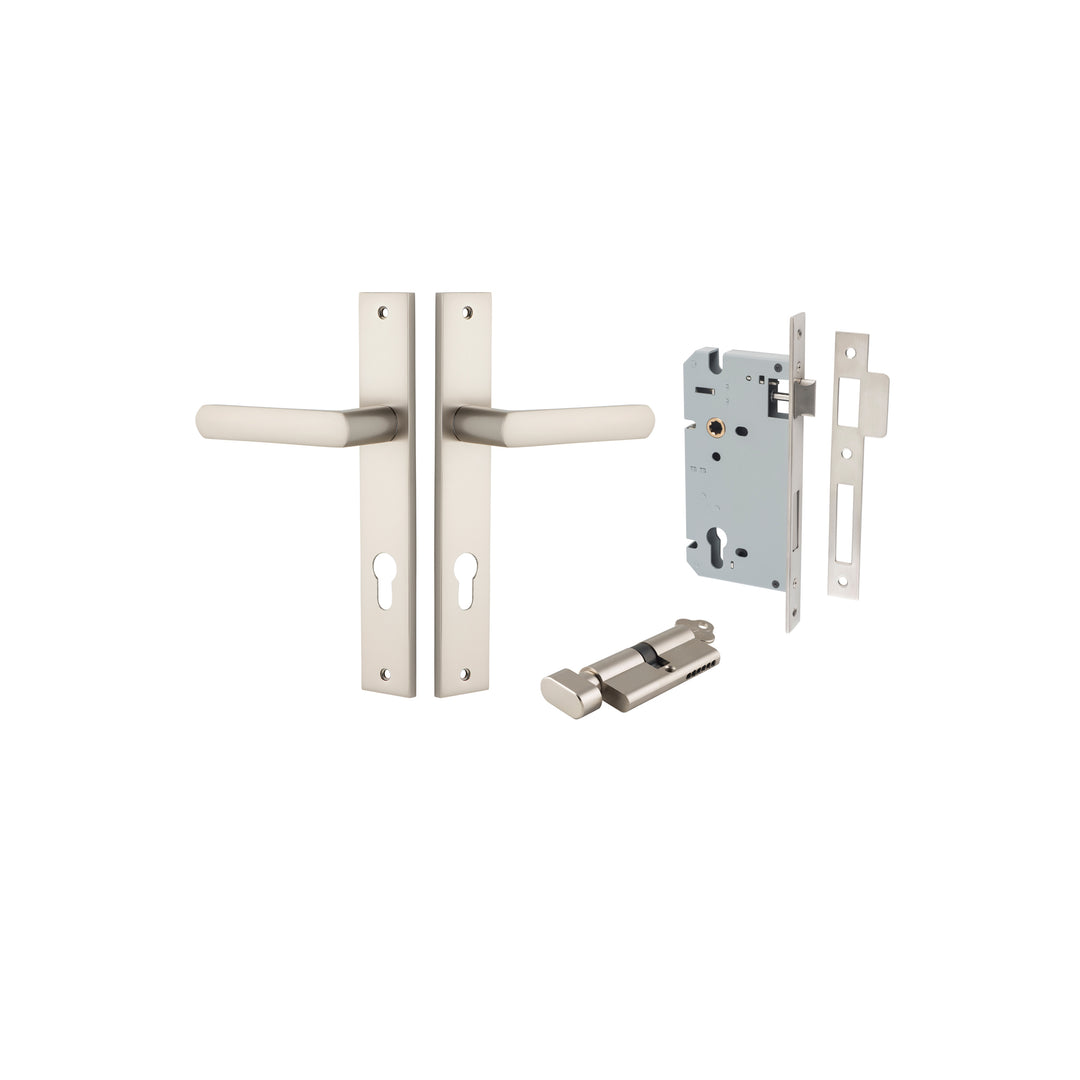 Osaka Lever - Rectangular Backplate Entrance Kit with High Security Lock Satin Nickel