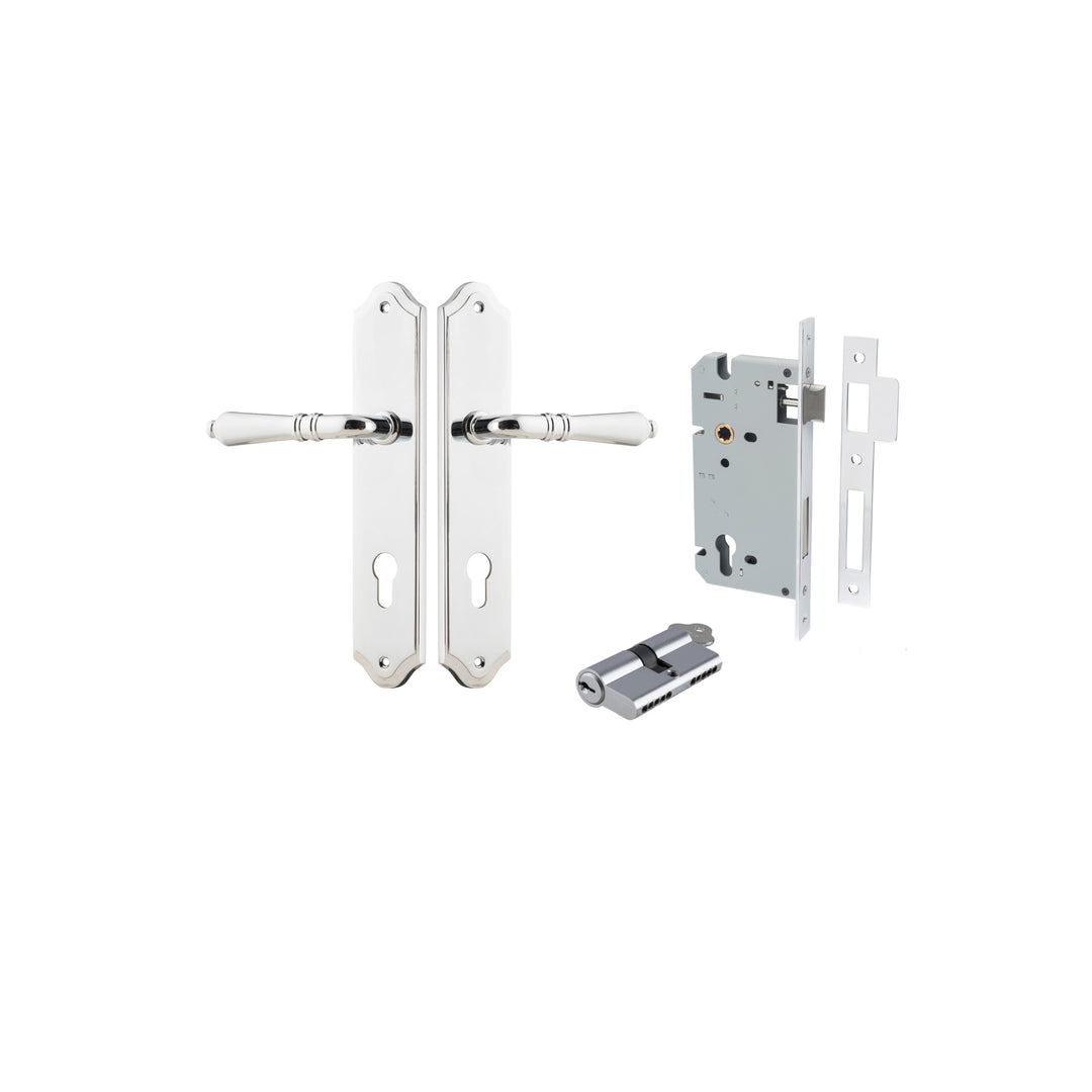Sarlat Lever - Shouldered Backplate Entrance Kit with High Security Lock Polished Chrome