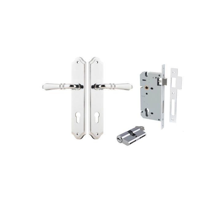 Sarlat Lever - Shouldered Backplate Entrance Kit with High Security Lock Polished Chrome