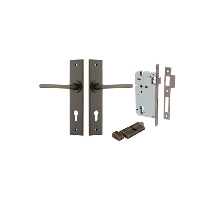 Baltimore Lever - Chamfered Backplate Entrance Kit with High Security Lock Signature Brass