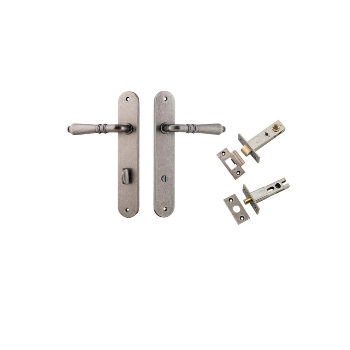 Sarlat Lever - Oval Backplate Privacy Kit with Privacy Turn Distressed Nickel