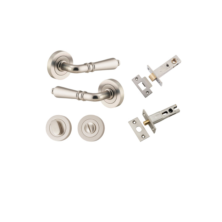 Sarlat Lever - Round Rose Privacy Kit with Separate Privacy Turn Satin Nickel