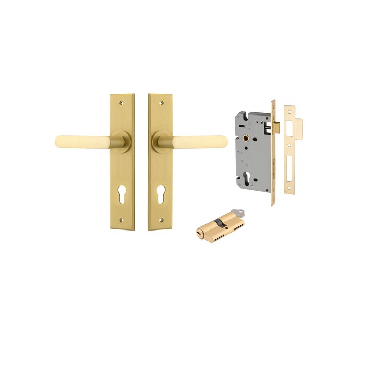 Osaka Lever - Chamfered Backplate Entrance Kit with High Security Lock Brushed Gold PVD