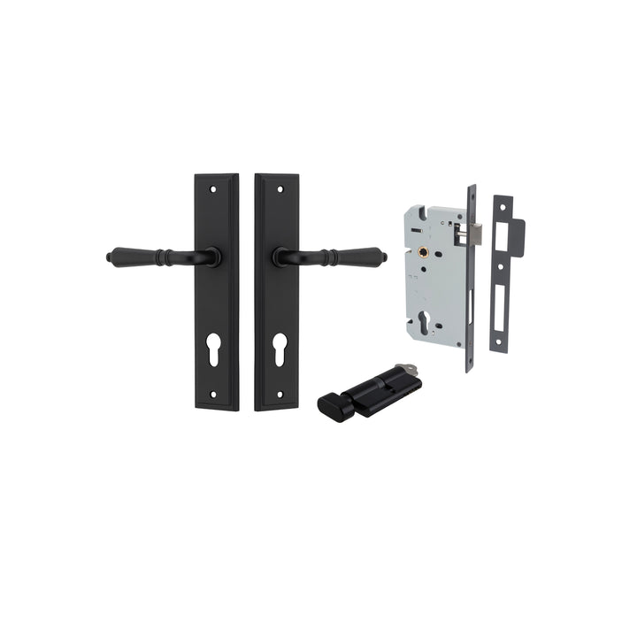 Sarlat Lever - Stepped Backplate Entrance Kit with High Security Lock Matt Black