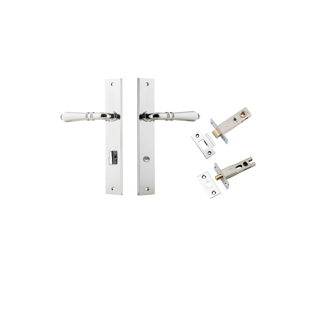 Sarlat Lever - Rectangular Backplate Privacy Kit with Privacy Turn Polished Chrome