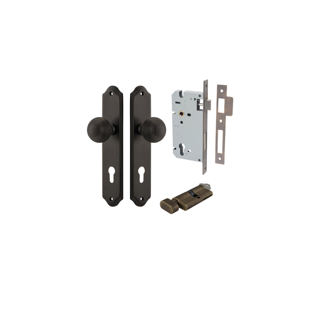 Guildford Knob - Shouldered Backplate Entrance Kit with High Security Lock Signature Brass