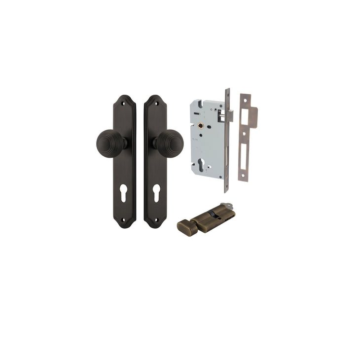 Guildford Knob - Shouldered Backplate Entrance Kit with High Security Lock Signature Brass